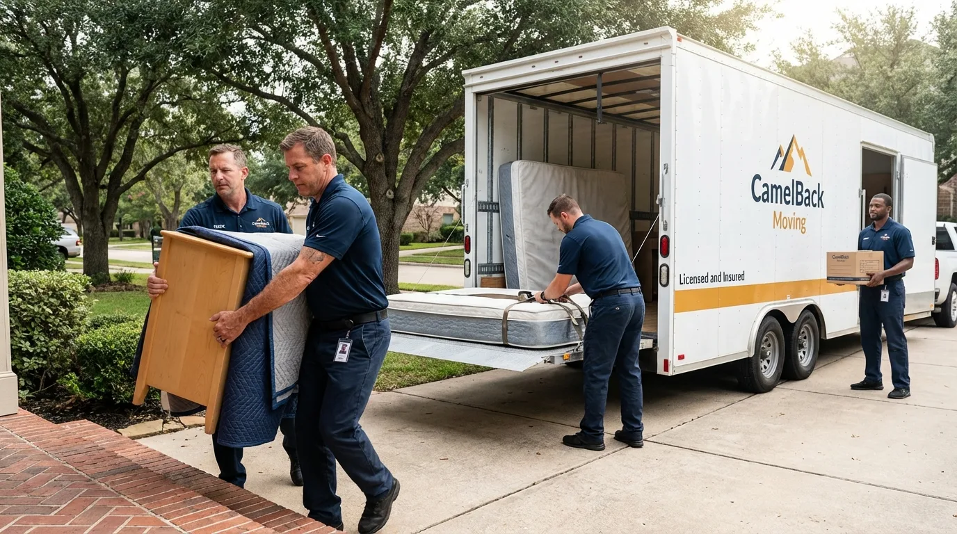 Crew loading residential truck for cross-state move from Olivet, SD