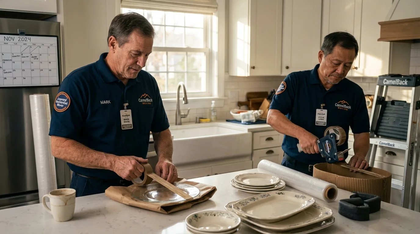 Professional crew packing kitchen dishware in Olivet, SD